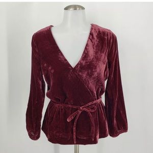 NWT! J Crew Faux Wrap Top Velvet Blouse Burgundy 4